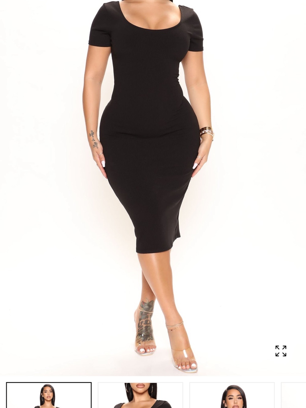 Cara Ribbed Midi Dress
Classic Black Scoop-Neck Bodycon Midi Dress
